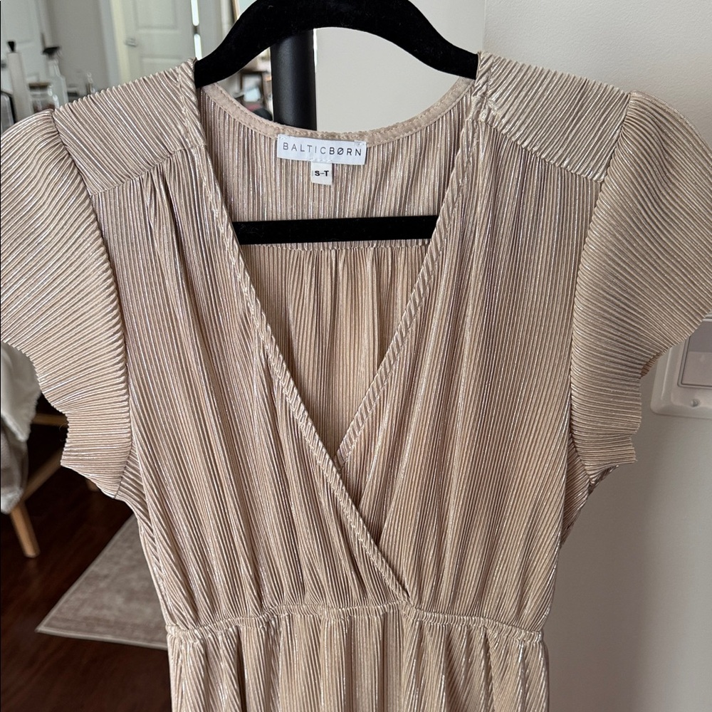 Baltic Born Tan Pleated V-Neck Dress